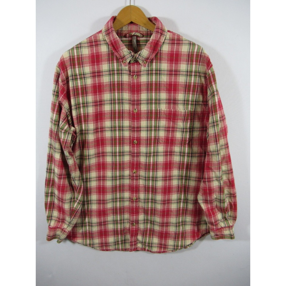 Hanna Andersson Plaid Flannel Shirt Men Large Red/Green/Beige Cotton Outdoor